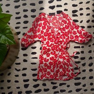 Front Wrap Bat Wing Mini Dress